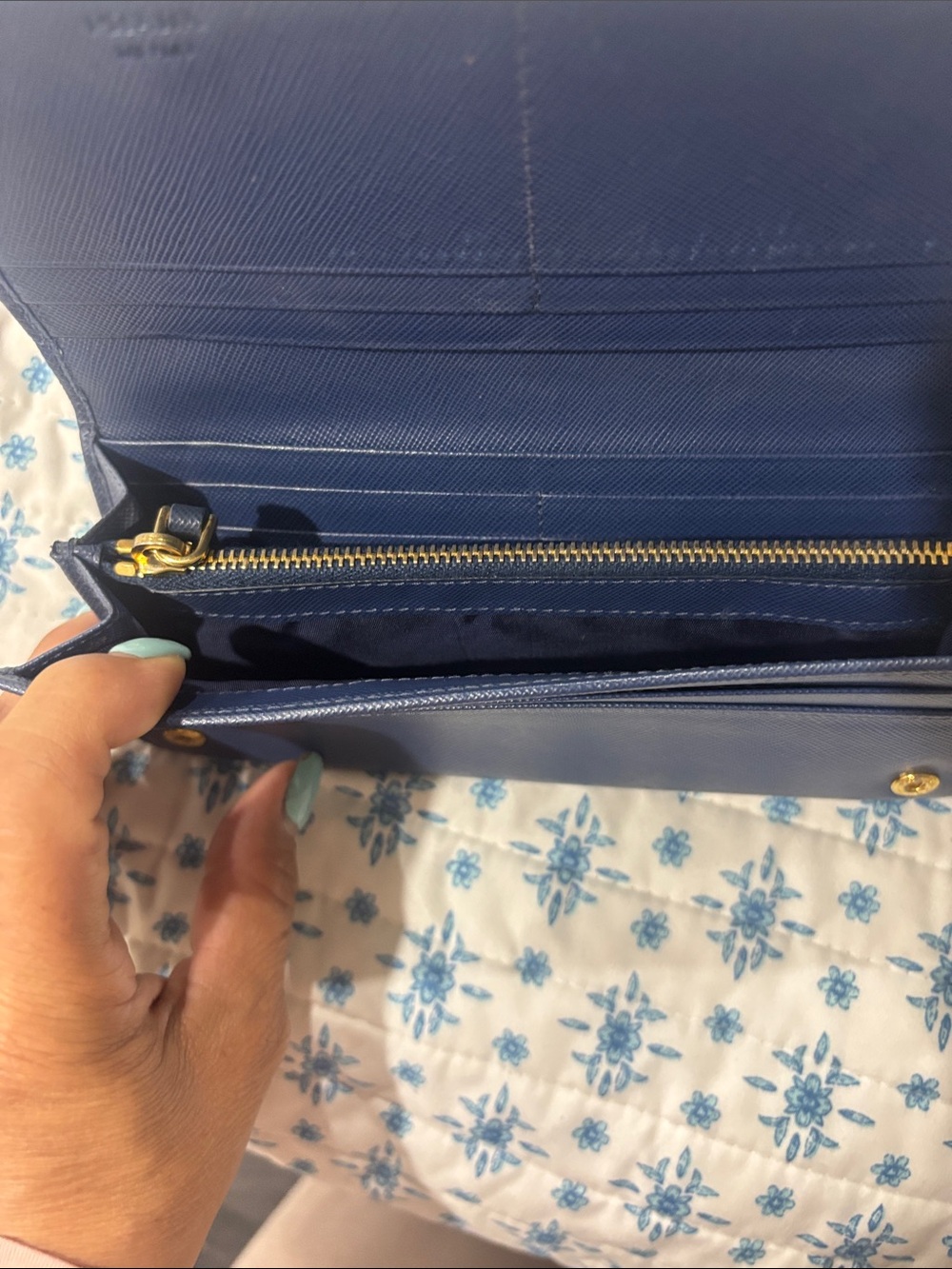 Prada Blue Saffiano Leather Flap Continental Wallet with Gold Logo Heat code 235 - Picture 10 of 13